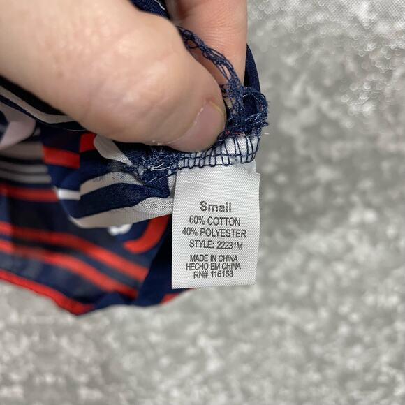 Thyme & Honey Blue Striped Sleeveless Button Up Shirt - Size Small - Semi Sheer - Picture 5 of 6